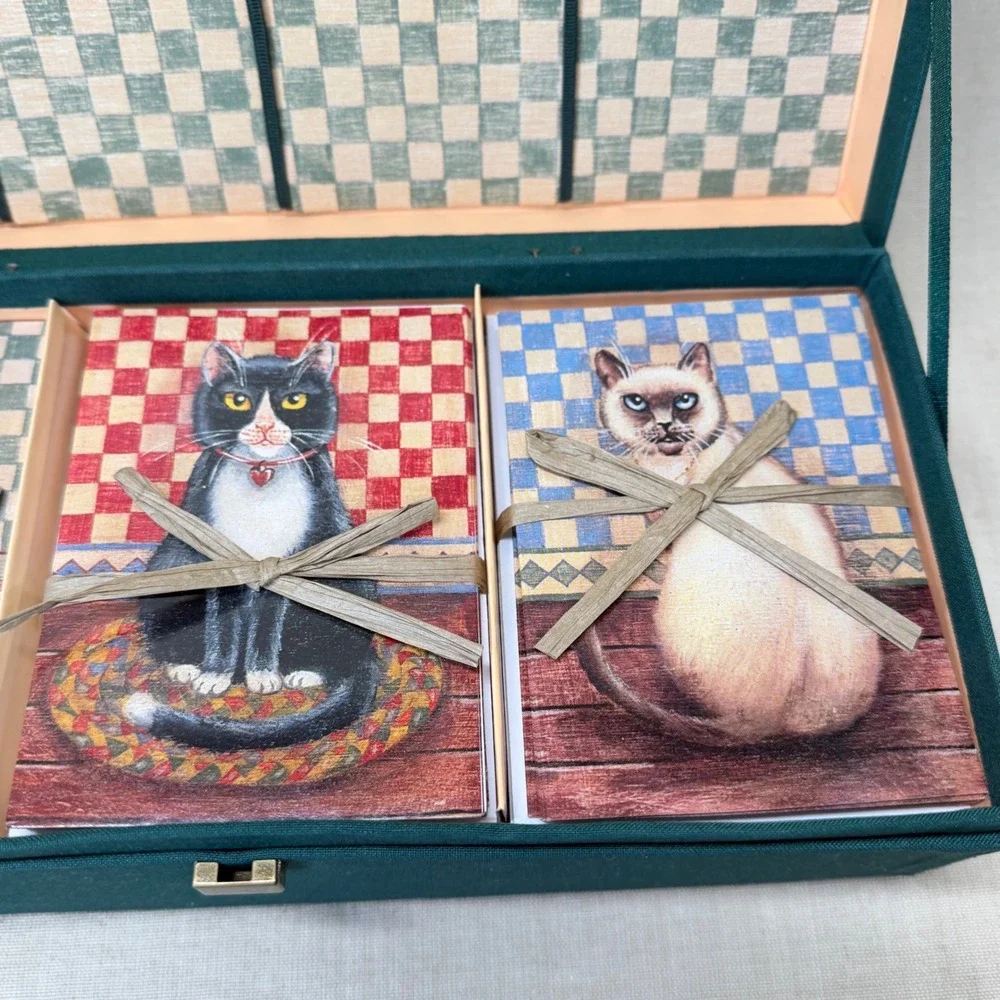 Vintage Cat Stationery Box Letter Writing Set Desk Organizer Correspondence Box